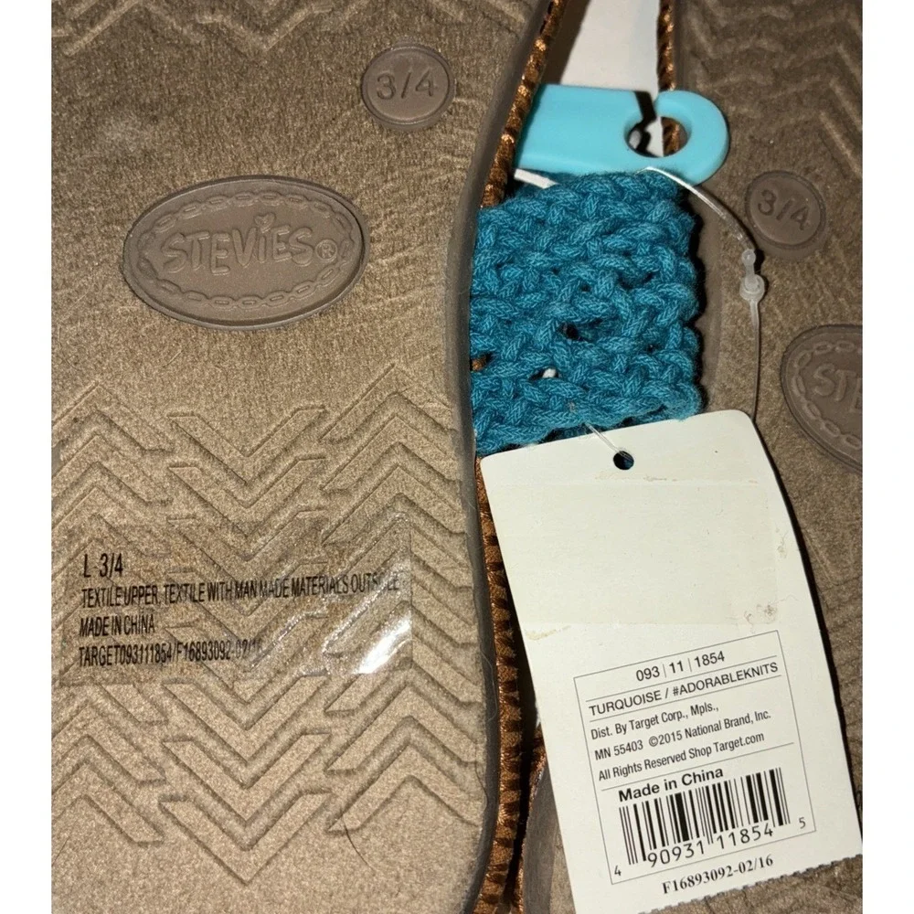Stevies Sandals Girls Youth 3/4 Turquoise Adorable Knits‎ Crochet Flip Flop NEW